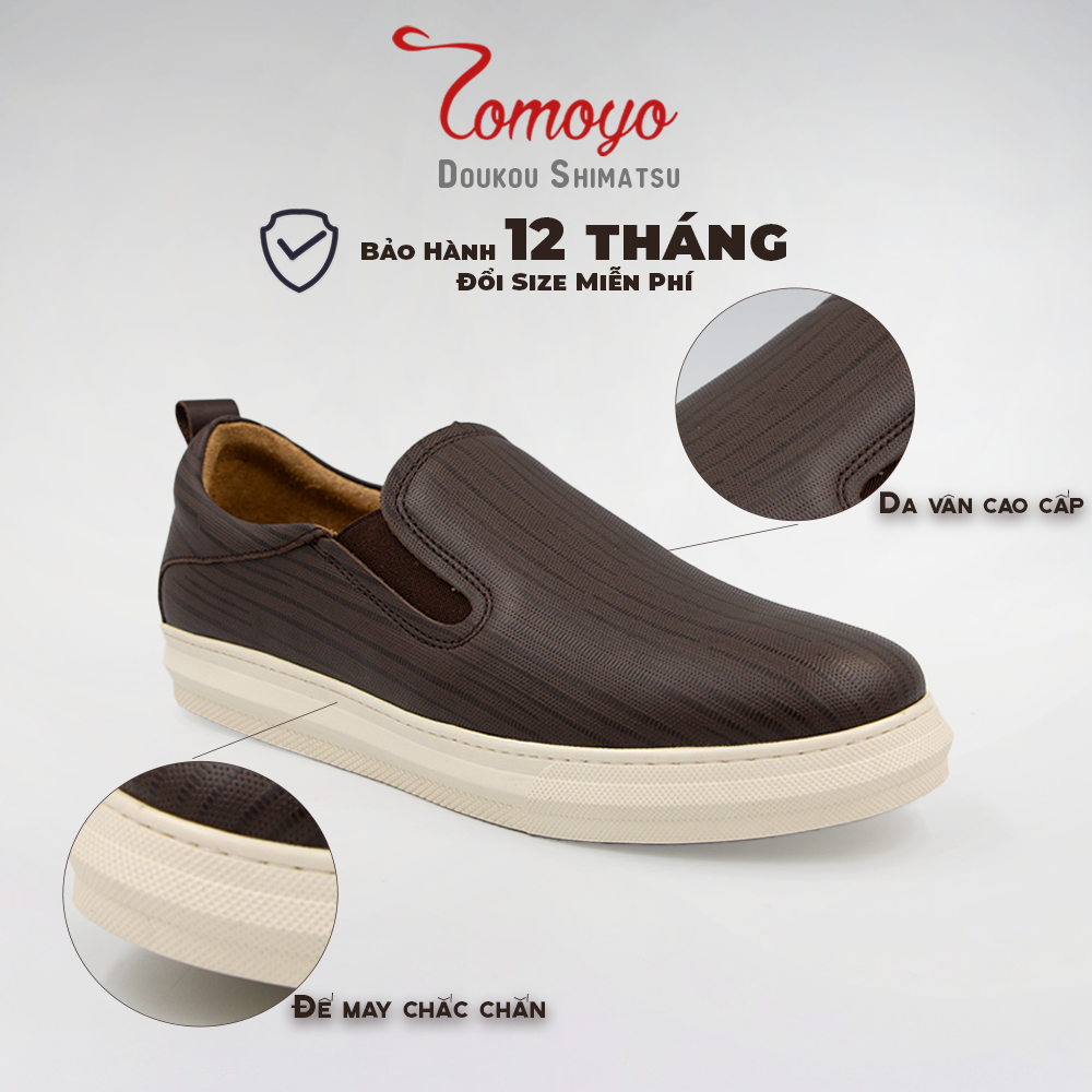  Giày Sneaker Slip-On TOMOYO – Nâu Đế Trắng - Đi Làm – Đi Chơi TMN51102 - Da 2 lớp 