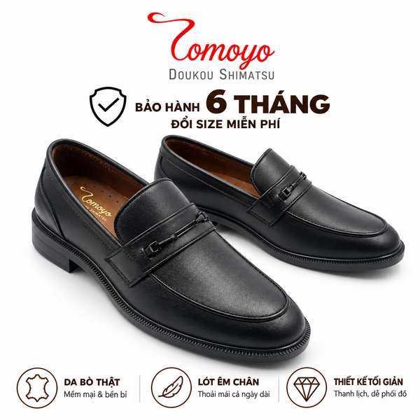  Giày Lười Nam Da Bò Thật TOMOYO TMN52001 - Đen 