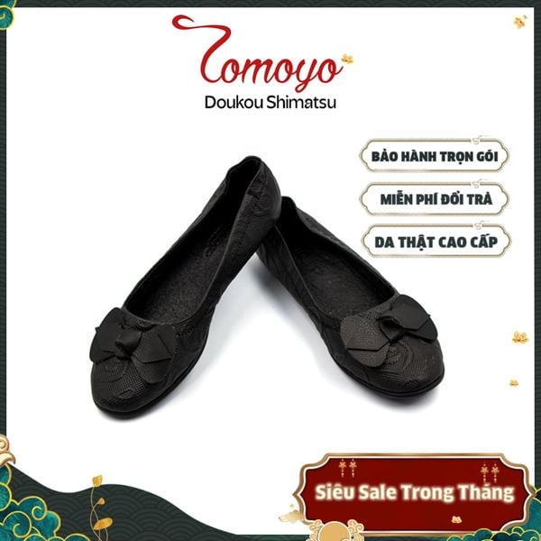  Giày Nữ Búp Bê Đính Nơ Tomoyo Da Micro Fiber Khắc Hoạ Tiết Laser TMW31101 