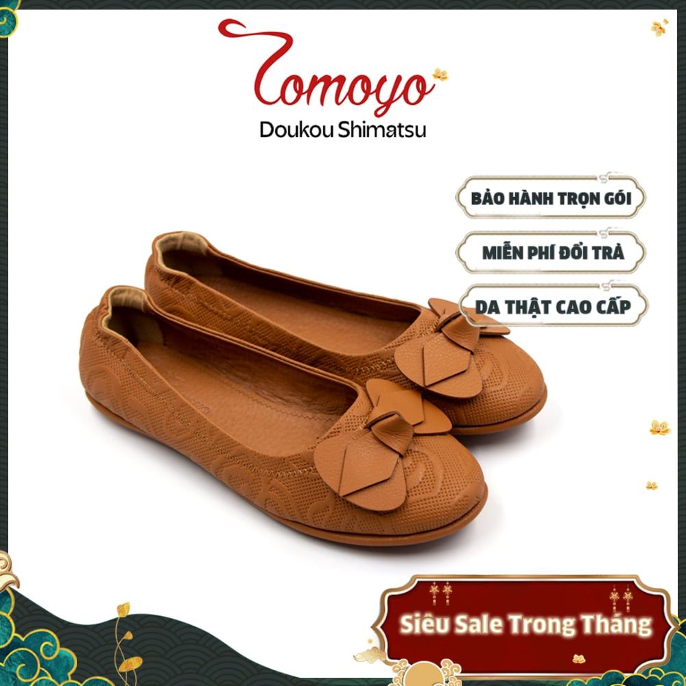  Giày Nữ Búp Bê Đính Nơ Tomoyo Da Micro Fiber Khắc Hoạ Tiết Laser TMW31102 