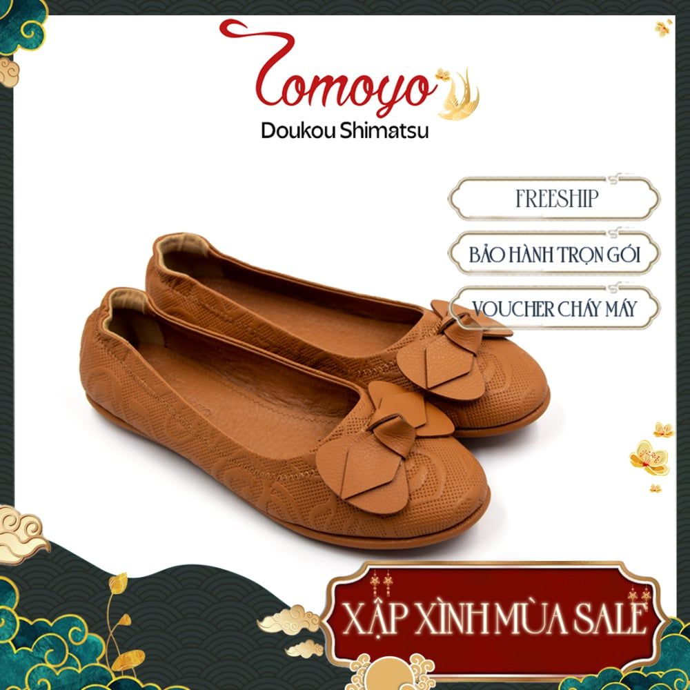  Giày Nữ Búp Bê Đính Nơ Tomoyo Da Micro Fiber Khắc Hoạ Tiết Laser TMW31102 