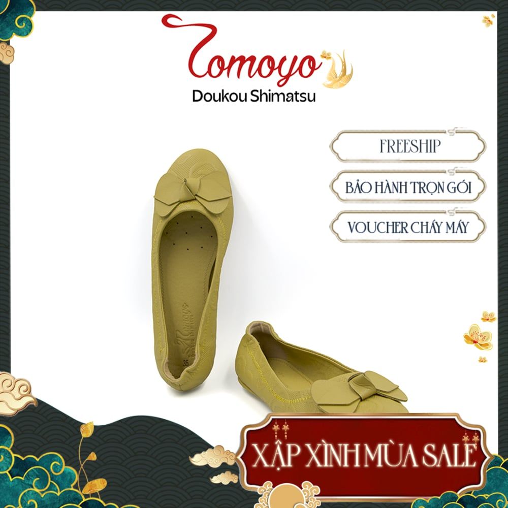  Giày Nữ Búp Bê Đính Nơ Tomoyo Da Micro Fiber Khắc Hoạ Tiết Laser TMW31103 