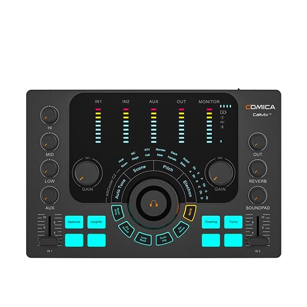 Mặt điều khiển soundcard Comica ADCaster C2 với EQ 3 băng tần, soundpad và vạch level động