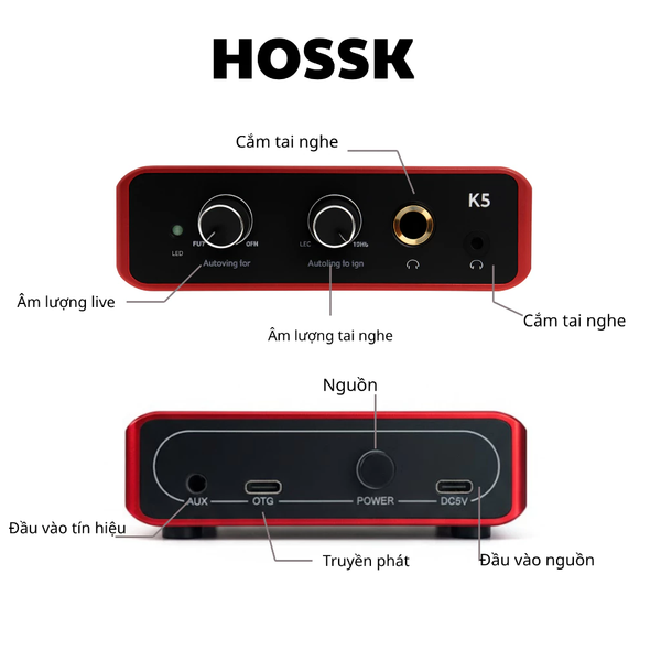 Box Live stream HOSSK K5 Vừa sạc vừa live