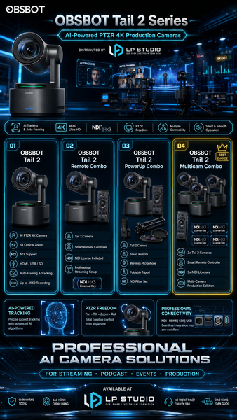 OBSBOT Tail 2 Camera AI PTZR 4K chuyên nghiệp