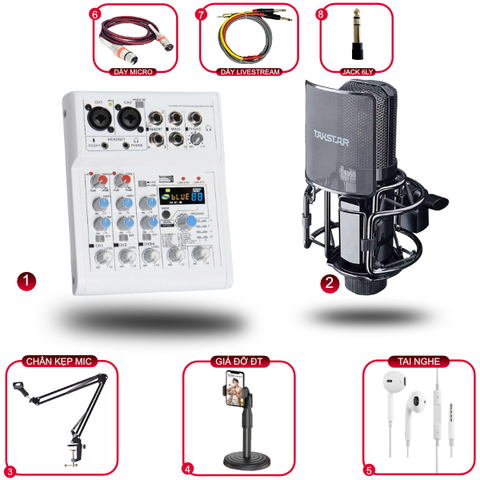 Combo Hát Live Mixer Mickle E4 Và Micro Takstar PC K850