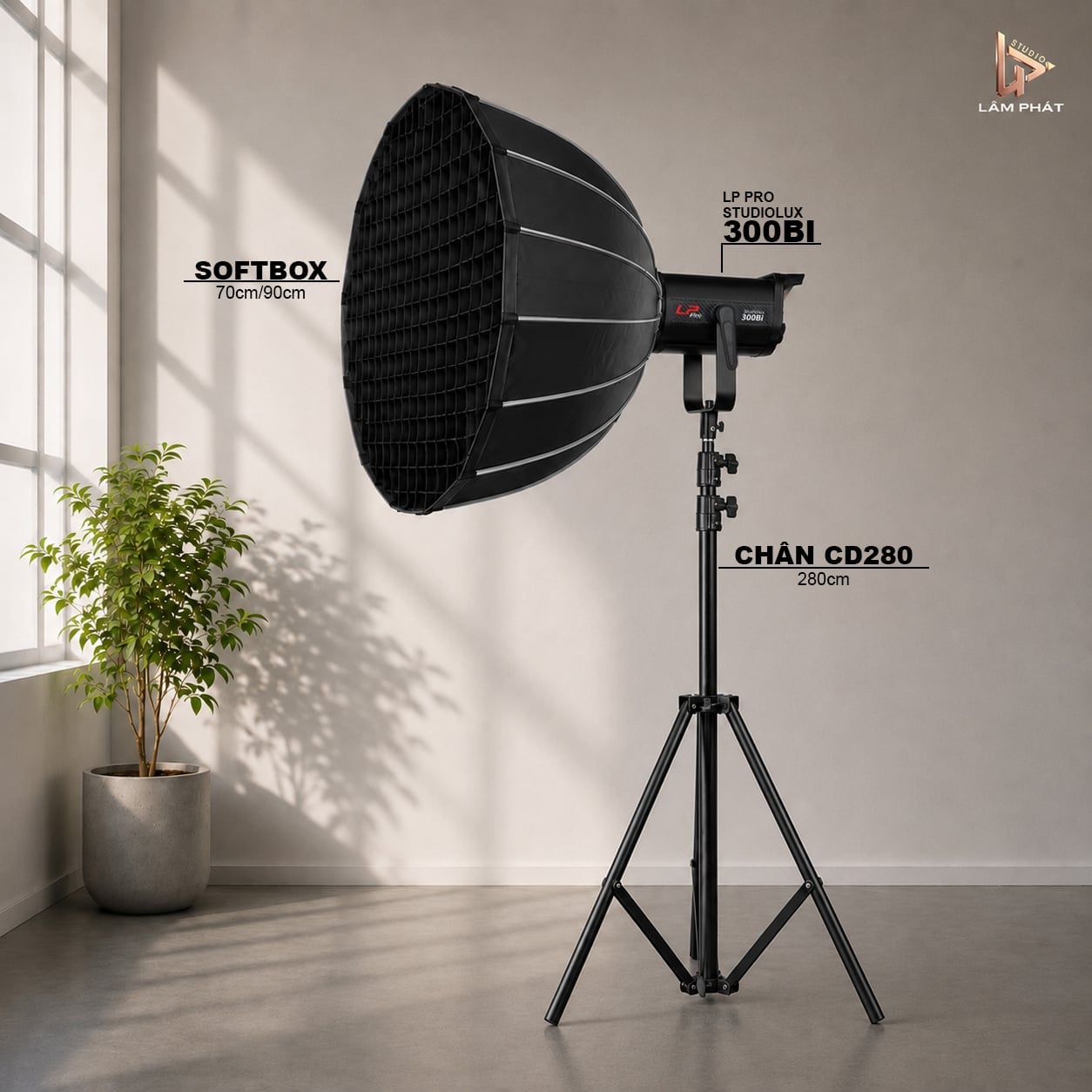 Đèn studio LP Pro StudioLux 300Bi kèm softbox cho phòng live rộng - Lâm Phát Studio
