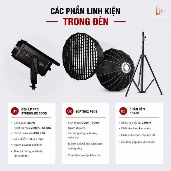 Bộ Đèn Studio LP Pro Studiolux 300Bi Parapolic