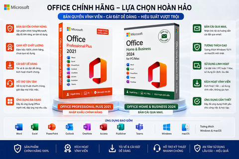 Phần Mềm Microsoft Office Bản Quyền (Pro Plus 2021 / H&B 2024)