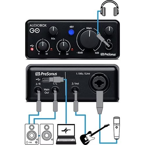 Sound Card Thu Âm PreSonus AudioBox GO Chính Hãng (Nhỏ Gọn, 24-bit/96kHz)