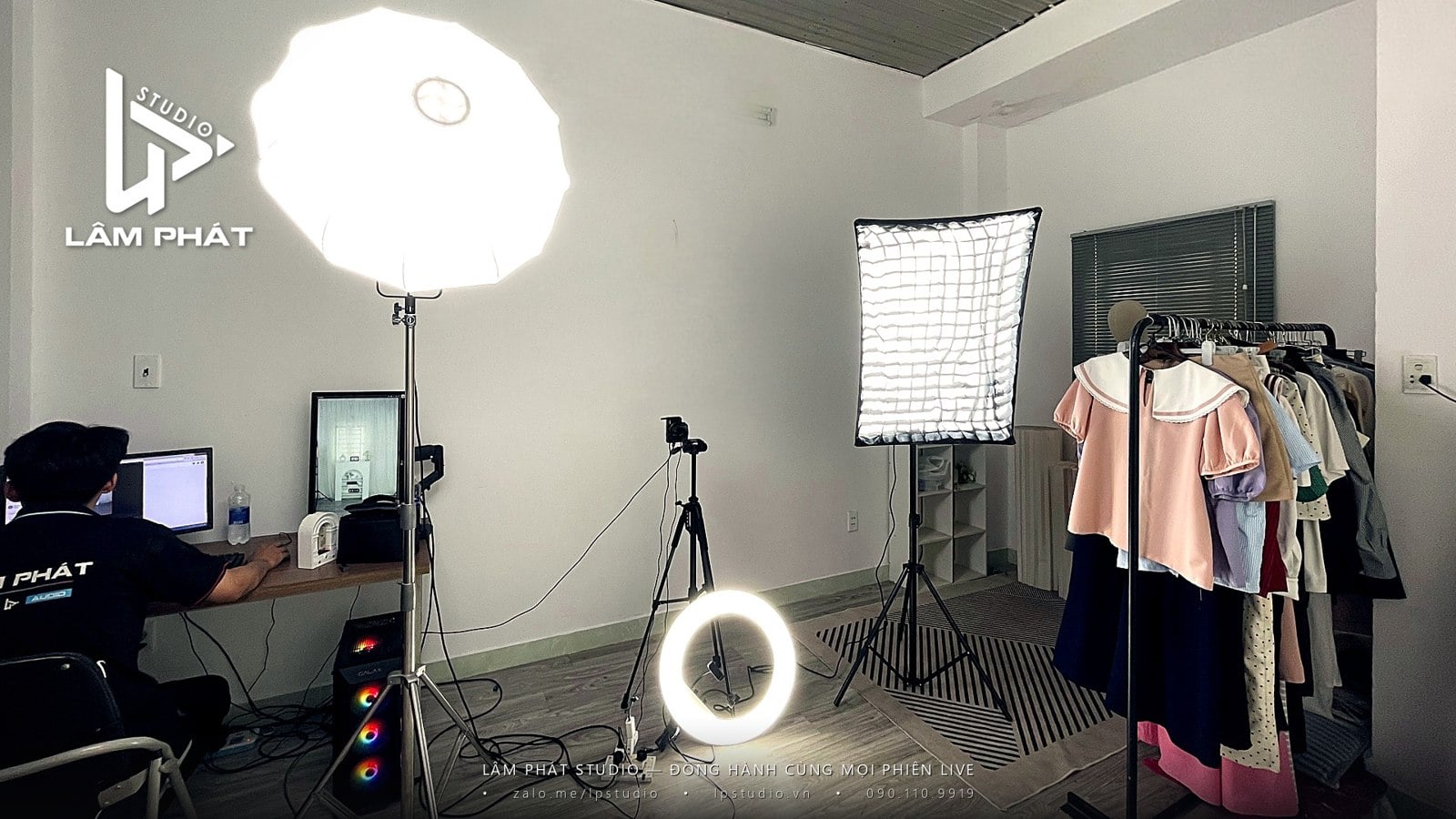 Setup live bán hàng thời trang chuyên nghiệp - máy ảnh, đèn, PC - Lâm Phát Studio