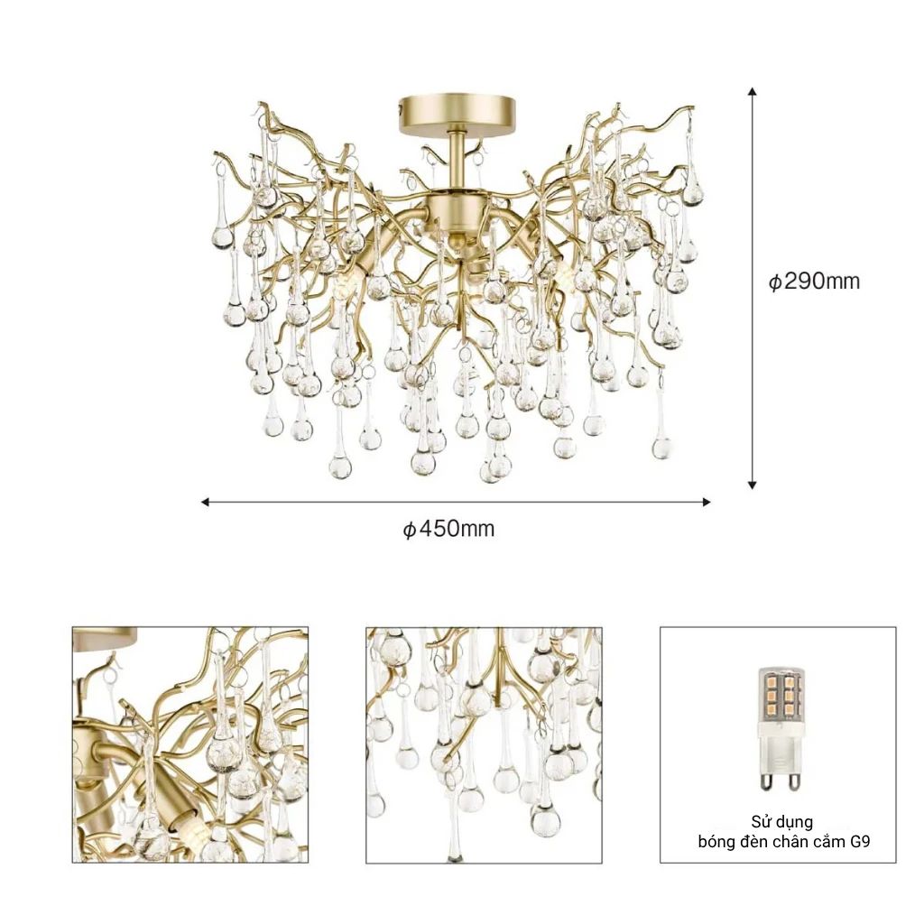  Đèn chùm pha lê Laura Ashley 3 bóng GCH006-3 cao cấp chuẩn Anh Quốc 