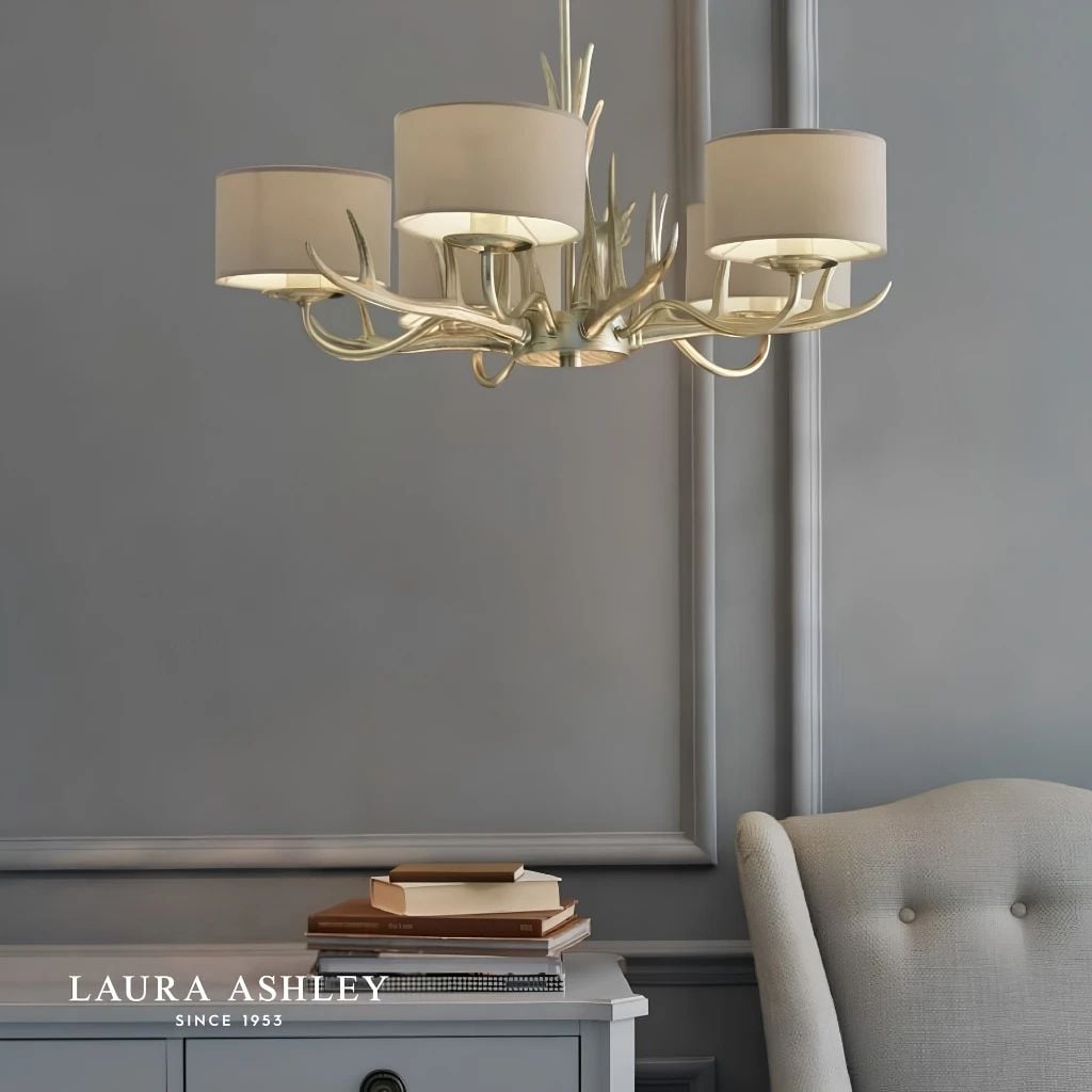  Đèn chùm chao vải Laura Ashley 5 bóng GCH007-5 cao cấp chuẩn Anh Quốc 