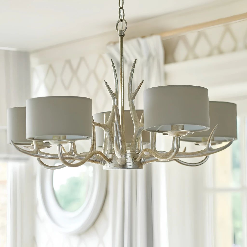  Đèn chùm chao vải Laura Ashley 5 bóng GCH007-5 cao cấp chuẩn Anh Quốc 