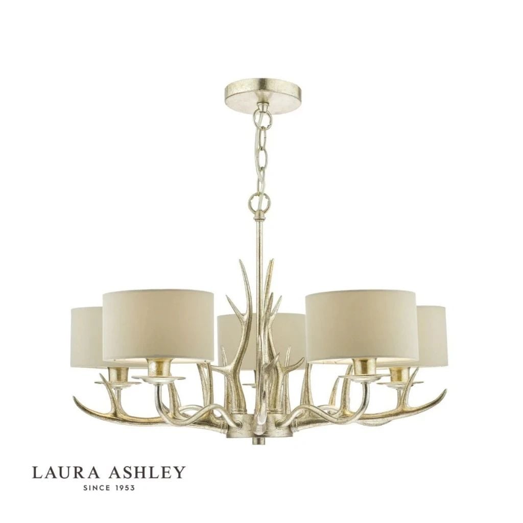  Đèn chùm chao vải Laura Ashley 5 bóng GCH007-5 cao cấp chuẩn Anh Quốc 