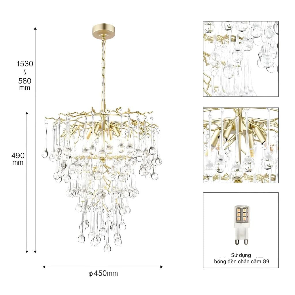  Đèn thả pha lê Laura Ashley 4 bóng GPN014-4 cao cấp chuẩn Anh Quốc 