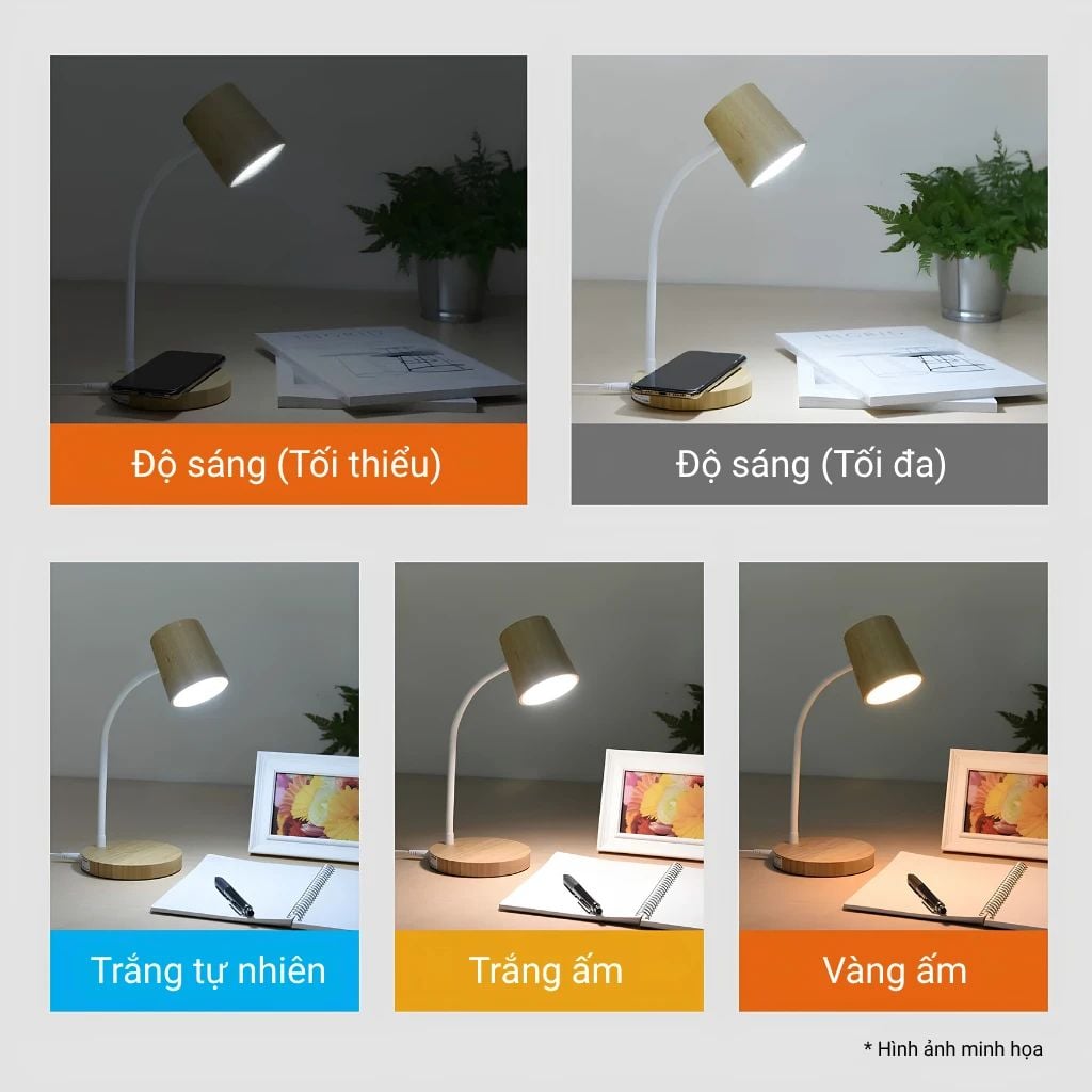  Đèn Để Bàn LED MotoM GST016W Thân Tre Thân Thiện Môi Trường (Màu Trắng) – Tích Hợp Sạc Không Dây & Cổng USB Type-A Chuẩn Nhật Bản 