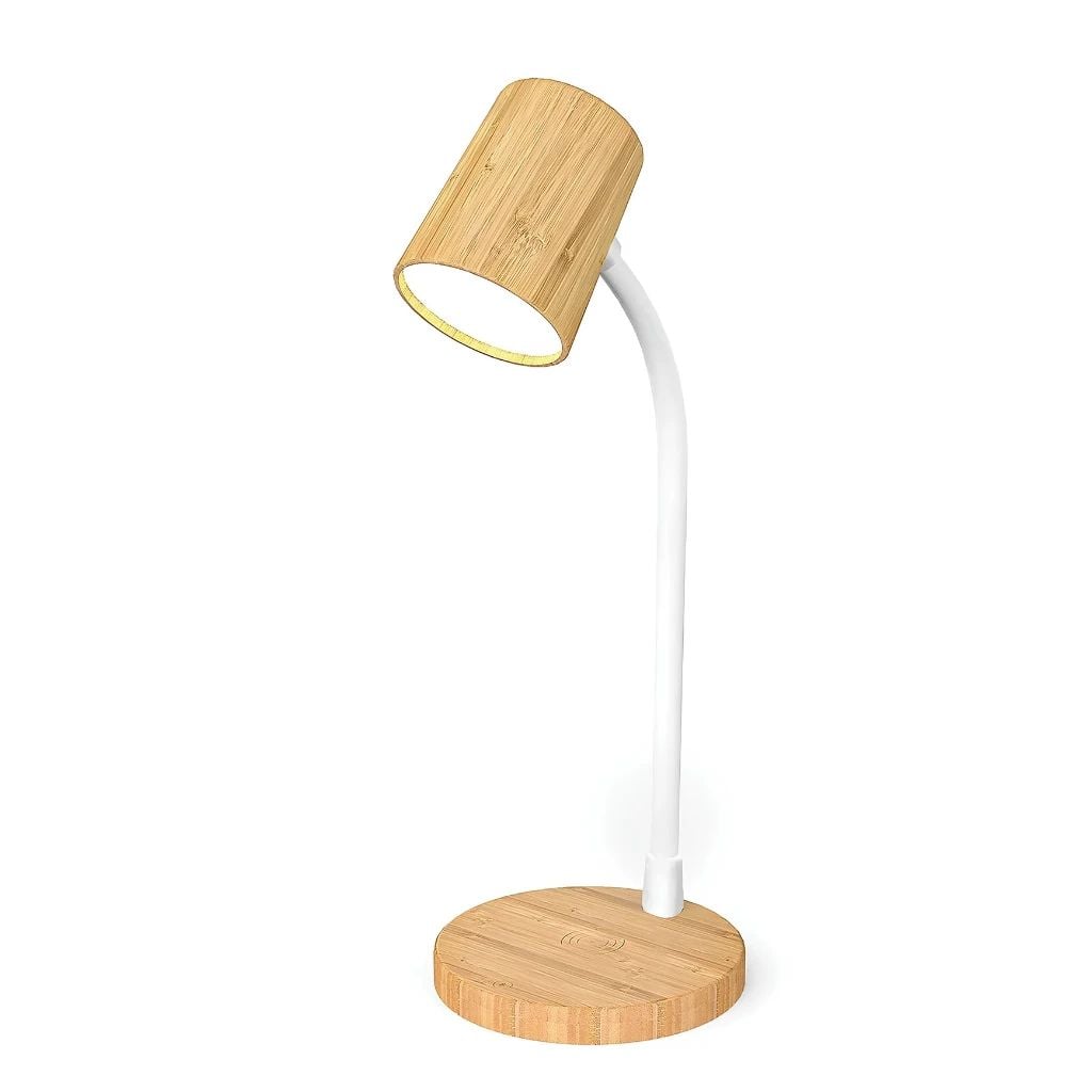  Đèn Để Bàn LED MotoM GST016W Thân Tre Thân Thiện Môi Trường (Màu Trắng) – Tích Hợp Sạc Không Dây & Cổng USB Type-A Chuẩn Nhật Bản 