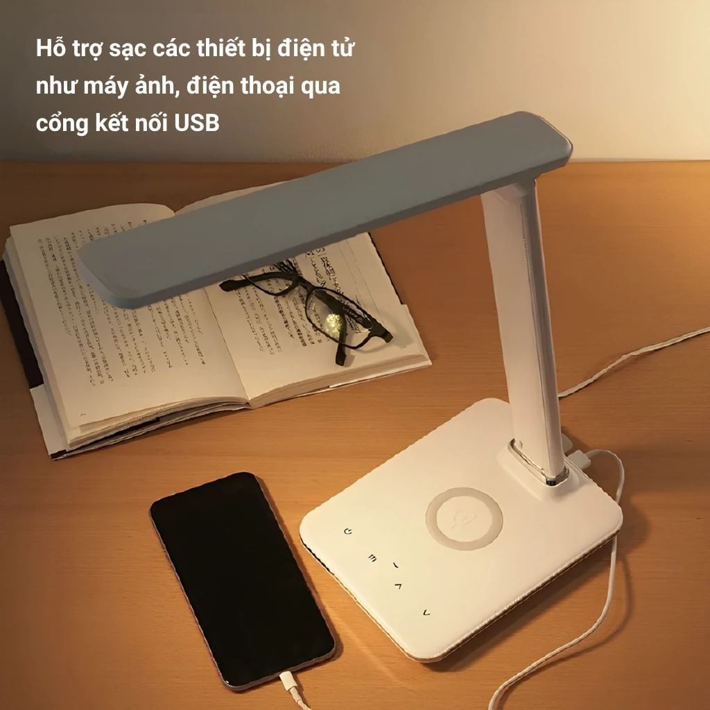  Đèn Bàn LED Tích Hợp Sạc Không Dây Qi MotoM GST006Q (Đen/Trắng) – Cổng USB 5V 2.1A & Chỉnh 3 Màu Ánh Sáng Chuẩn JIS A Nhật Bản 