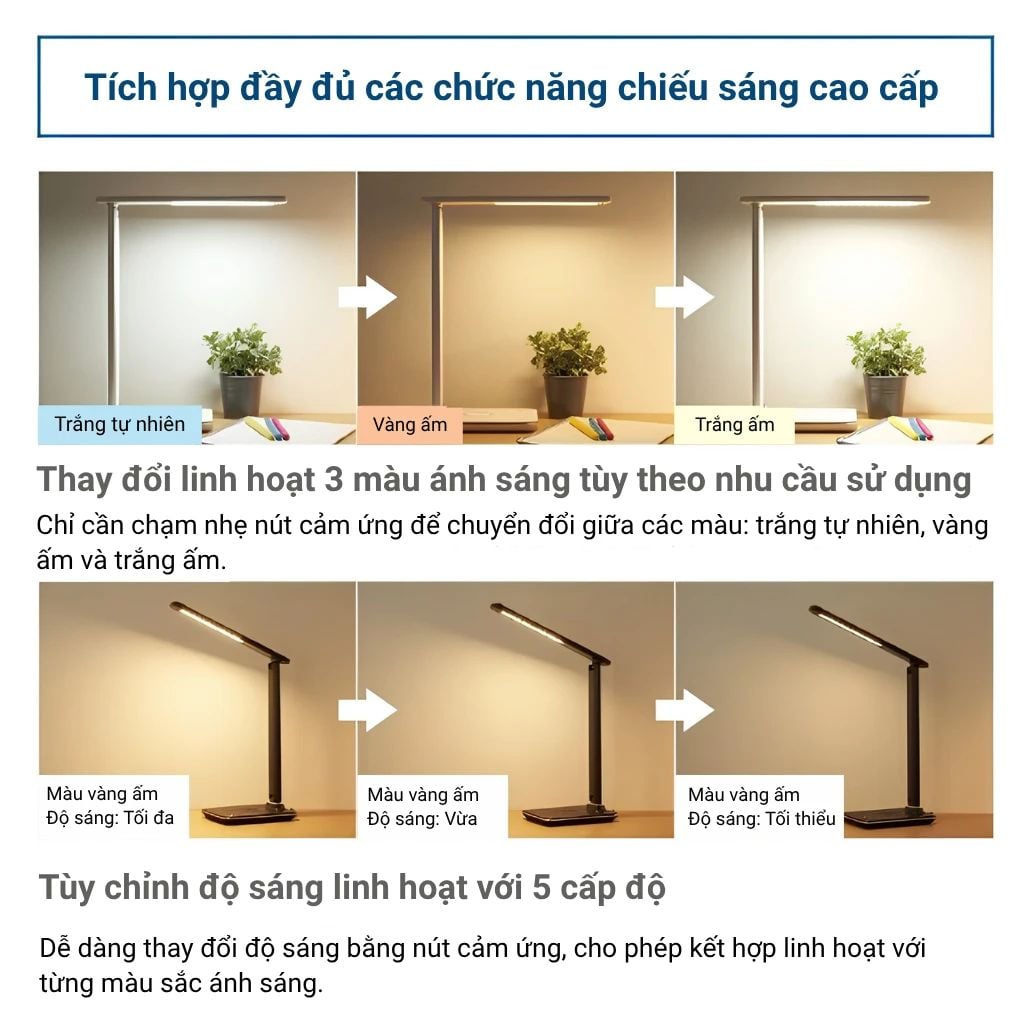  Đèn Bàn LED Tích Hợp Sạc Không Dây Qi MotoM GST006Q (Đen/Trắng) – Cổng USB 5V 2.1A & Chỉnh 3 Màu Ánh Sáng Chuẩn JIS A Nhật Bản 