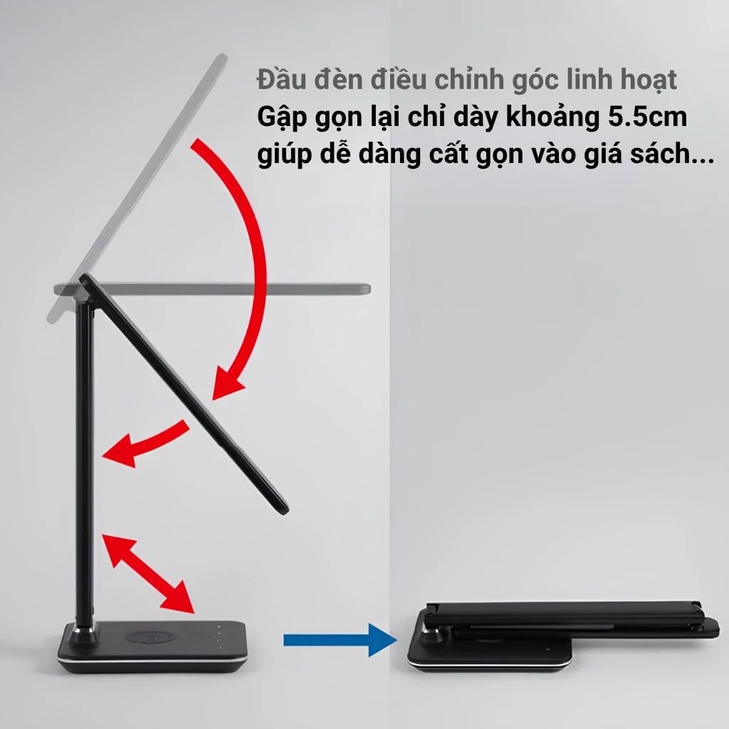  Đèn Bàn LED Tích Hợp Sạc Không Dây Qi MotoM GST006Q (Đen/Trắng) – Cổng USB 5V 2.1A & Chỉnh 3 Màu Ánh Sáng Chuẩn JIS A Nhật Bản 