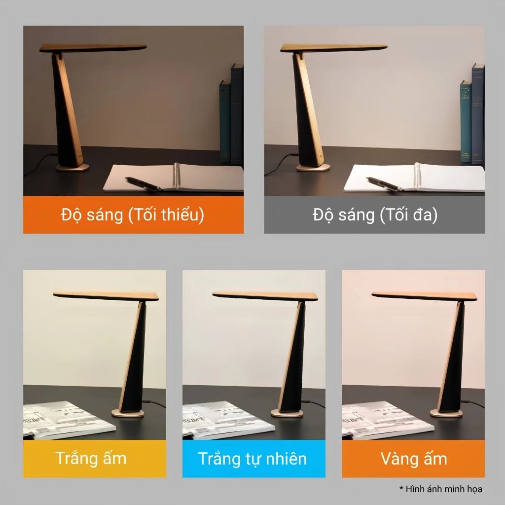  Đèn Bàn LED MotoM GST017B Thân Tre Thân Thiện Môi Trường (Màu Đen) – Tích Hợp Cổng Sạc USB Type-C Chuẩn Nhật Bản 