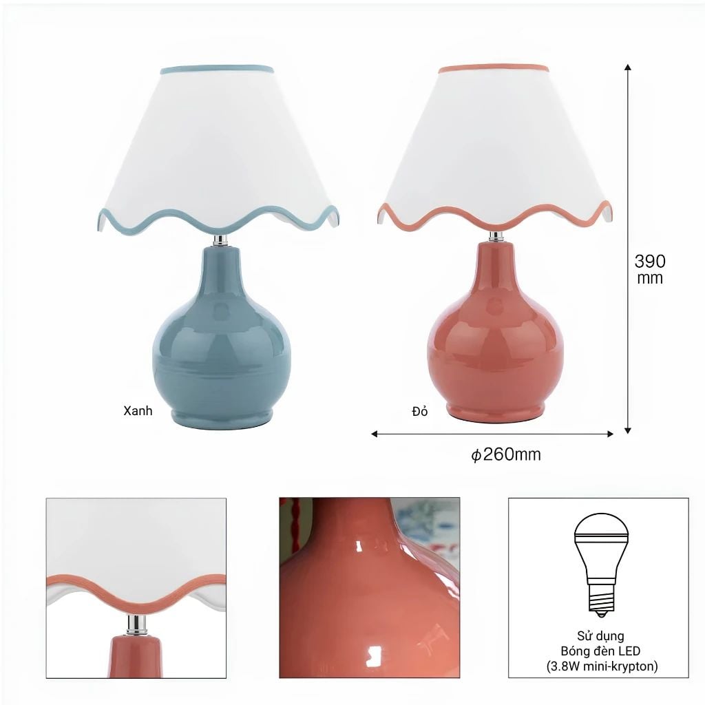  Đèn bàn gốm chao vải Laura Ashley GST021 cao cấp chuẩn Anh Quốc 