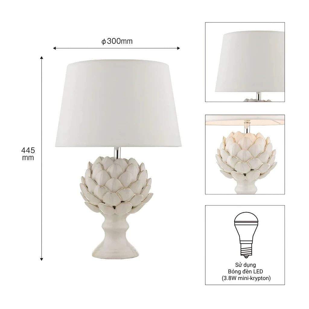  Đèn bàn gốm chao vải Laura Ashley GST022W cao cấp chuẩn Anh Quốc 