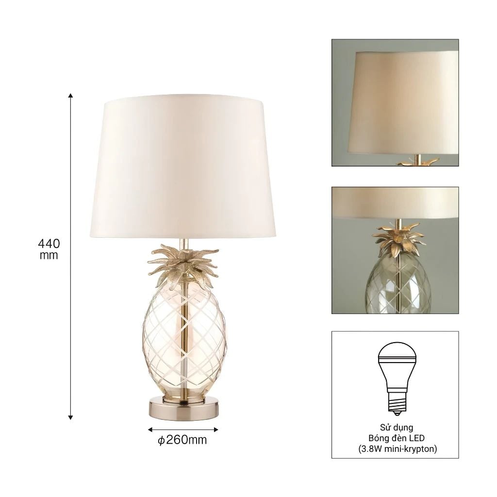  Đèn bàn thủy tinh chao vải Laura Ashley GST025 cao cấp chuẩn Anh Quốc 