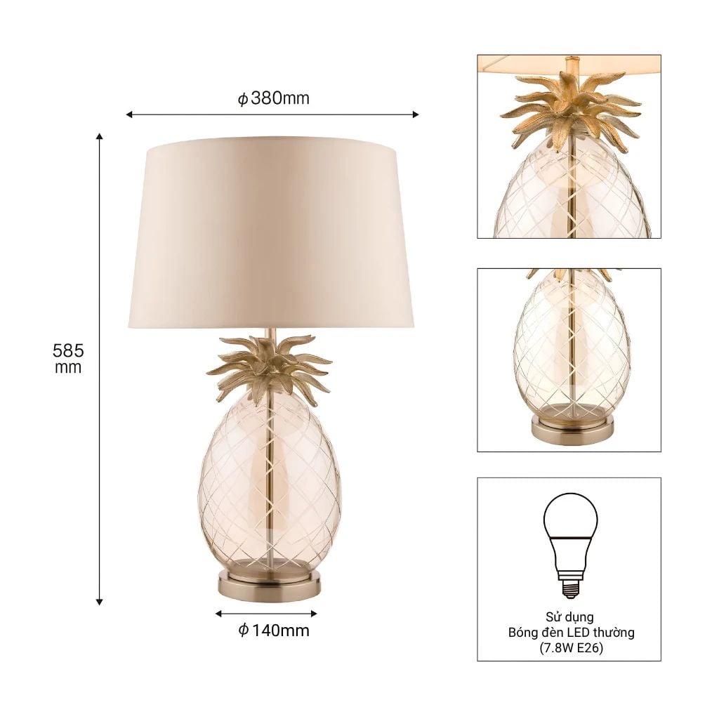  Đèn bàn thủy tinh chao vải Laura Ashley GST026 cao cấp chuẩn Anh Quốc 