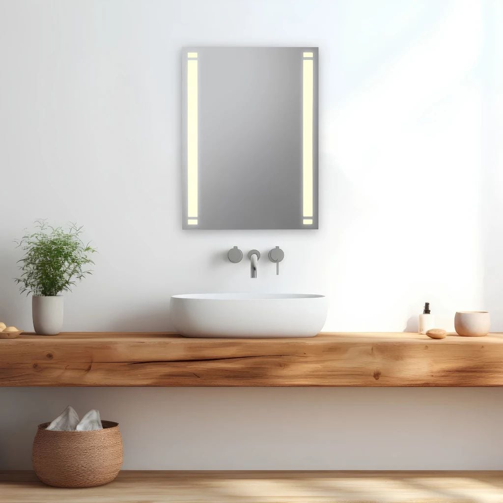  Gương Đèn LED Chữ Nhật Chiếu Sáng Trực Diện MotoM MBK010 (450×600mm) – Công Suất 20W, Viền Đèn Âm Kính, Lắp Dọc/Ngang, Chỉ Số Hoàn Màu Ra90 Cao Cấp Nhật Bản 