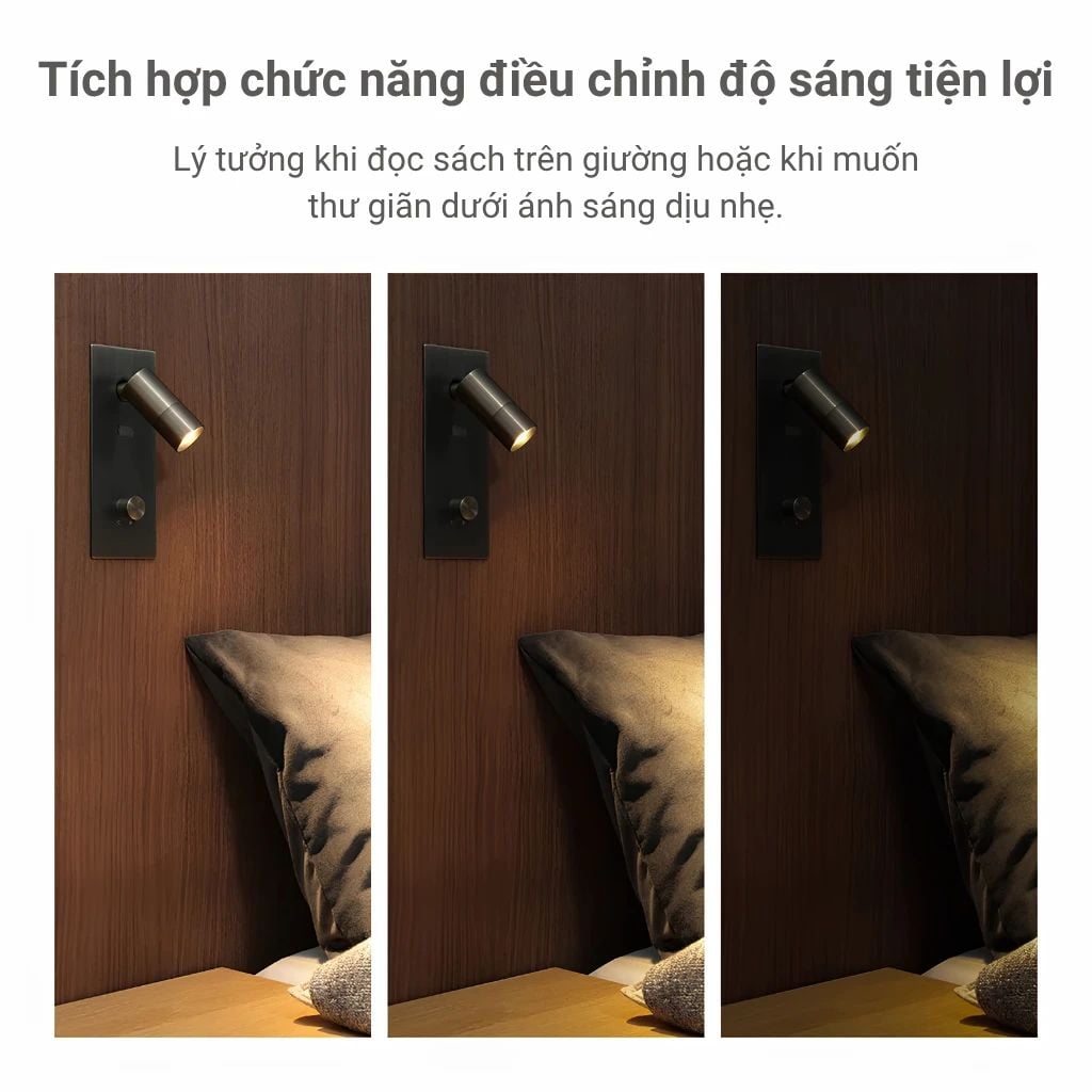  Đèn Đọc Sách Gắn Âm Đầu Giường Tích Hợp Điều Chỉnh Độ Sáng MotoM MBK023-DIM (3 Màu Tùy Chọn) – Xoay 320° Chuẩn Khách Sạn Nhật Bản 