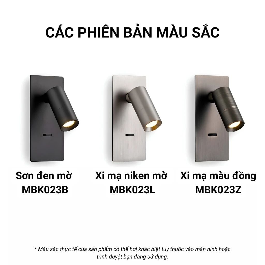  Đèn Đọc Sách Âm Vách Đầu Giường MotoM MBK023 Thân Ngắn Vuông – Khớp Xoay Gập Linh Hoạt Cao Cấp Chuẩn Khách Sạn Nhật Bản 