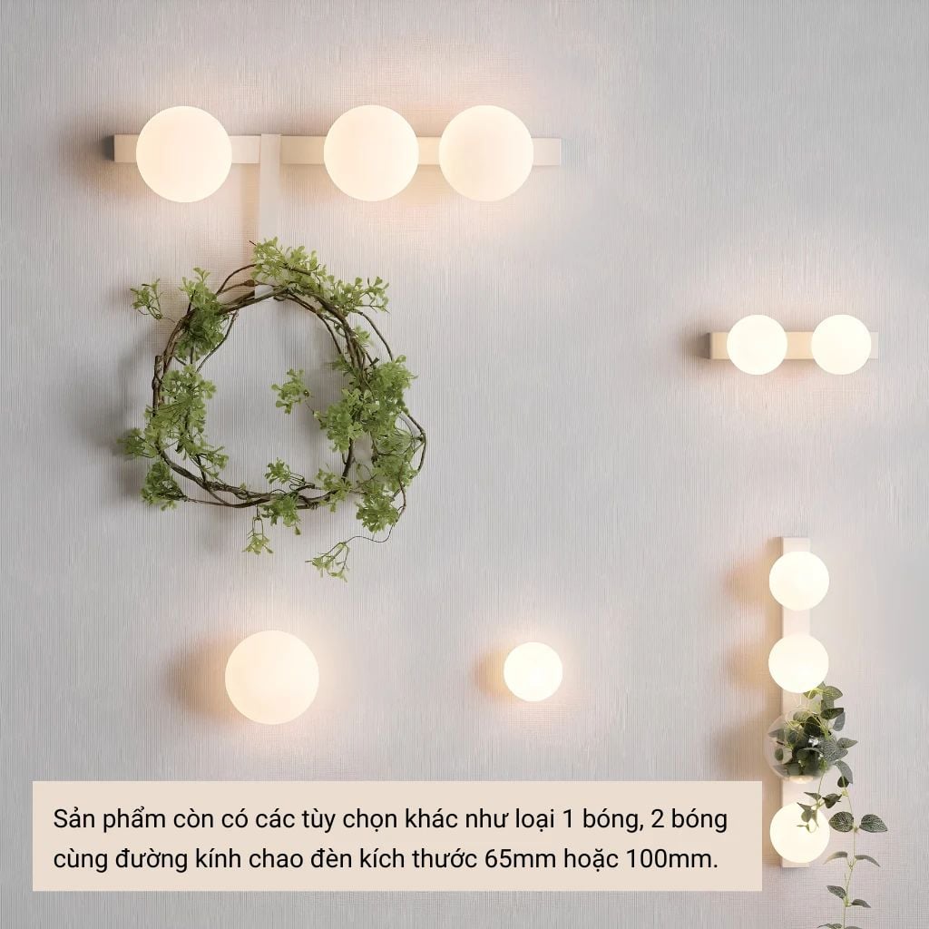  Đèn Tường Trang Trí 3 Bóng Thủy Tinh Tròn MotoM Sphere Φ65mm MBK037-3 – Đèn Treo Tường LED 7.5W Ánh Sáng Ấm 2700K 