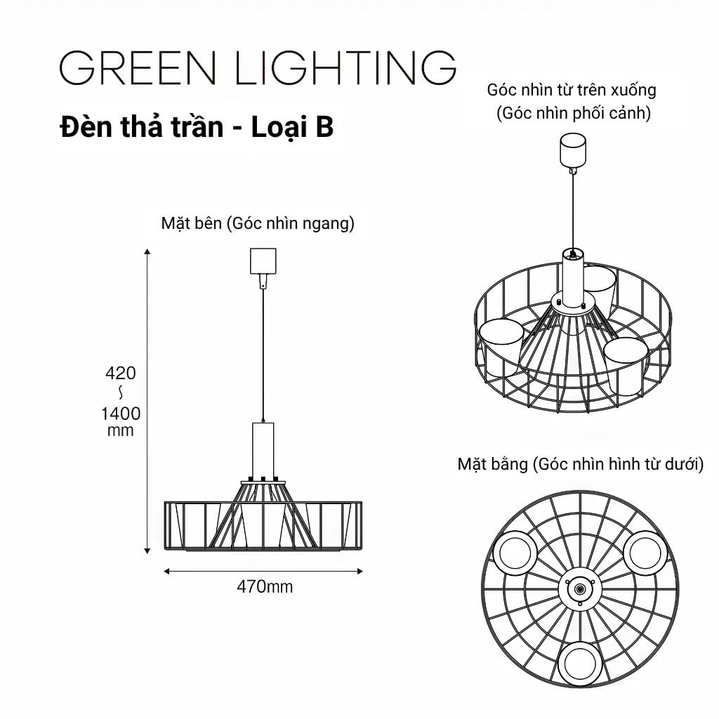  Đèn Thả Trồng Cây Green Lighting MotoM MPN070 – Tích Hợp 3 Chậu Cây, Kèm Bóng LED Filament 7W (Đen/Trắng) 