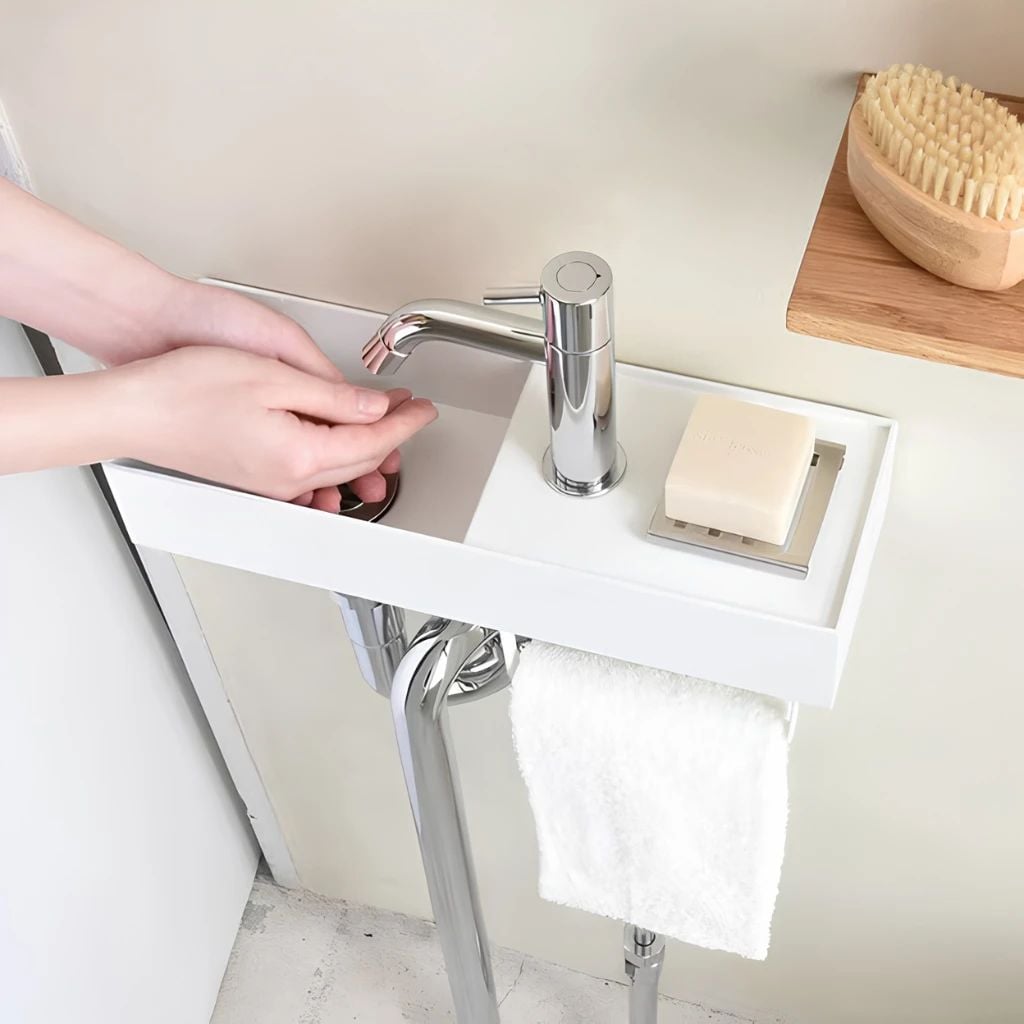  Chậu Rửa Tay Inox Treo Tường Miratap Tehachi Silver WA14111 – Inox 304 Xước Hairline, Siêu Nhỏ Gọn 350x120mm, Made In Japan 