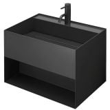  Chậu Lavabo Inox Treo Tường Miratap Cara 600 WA28041 Màu Đen – Inox 304 Phủ Sơn Mờ Hybrids, Tích Hợp Hộc Đồ, Made In Japan 
