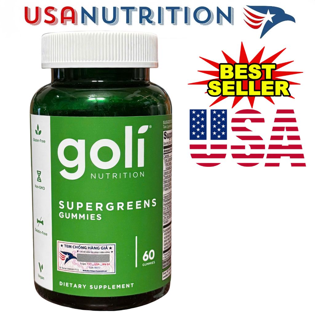 Supergreens Vitamin Gummies Goli : Kẹo dẻo rau xanh giúp hệ tiêu hóa, chức năng gan khỏe mạnh