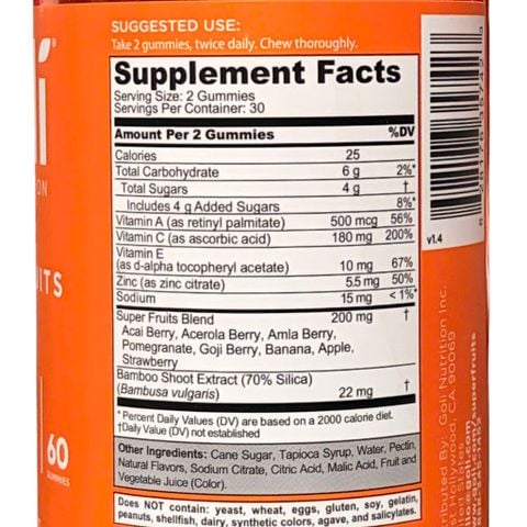  Kẹo dẻo siêu trái cây SuperFruits Goli: Chống oxy hóa, duy trì sức khỏe làn da 