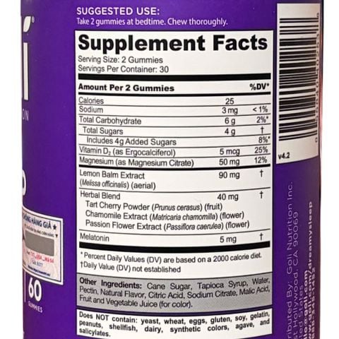  Dreamy Sleep Gummies 5mg Melatonin Goli 60 viên : Kẹo dẻo hỗ trợ giấc ngủ, giảm căng thẳng 