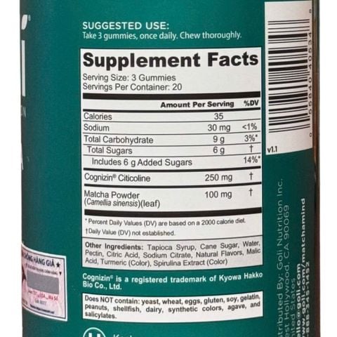  Kẹo dẻo Matcha Mind Gummies Goli : Tăng cường sức khỏe não bộ và sự tập trung 