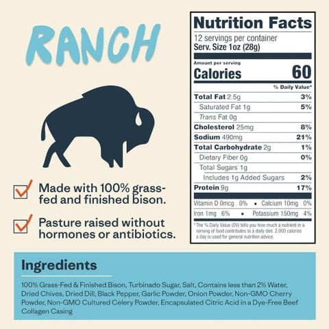  Khô bò que không đường Bison Sticks 8g protein : Patagonia Provisions 