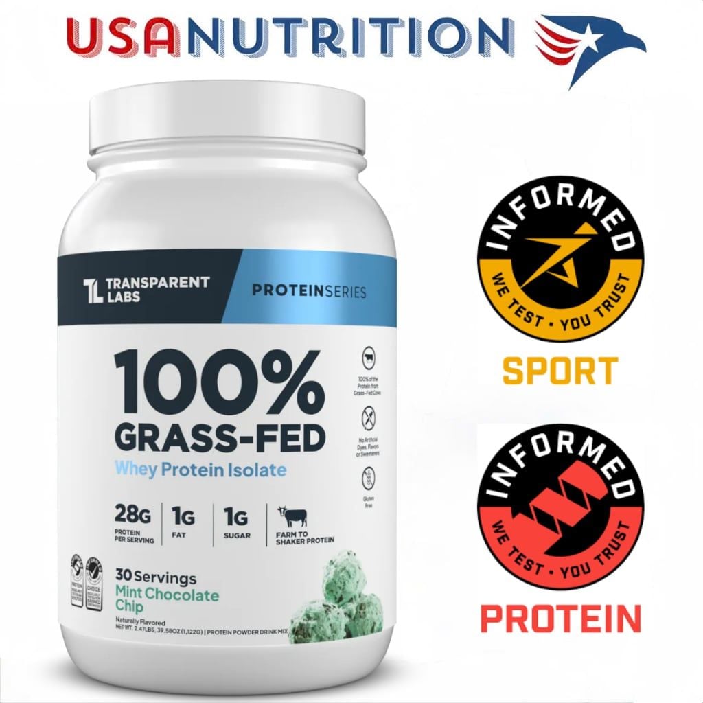 Whey protein số 1 thế giới 100% Grass-Fed Isolate chứng nhận no amino-spiking: Transparent Labs