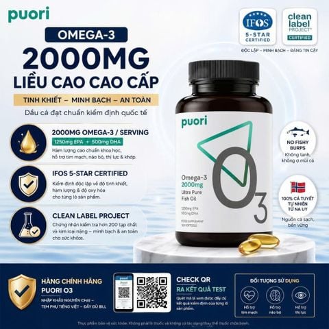  2000mg Omega-3 chống ợ hơi chứng nhận IFOS 120 viên : Puori 