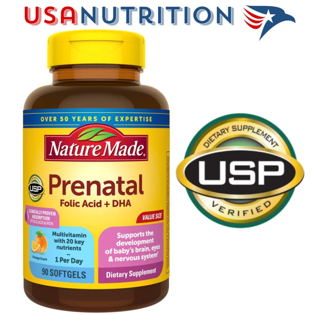 [CÓ HÓA ĐƠN] Prenatal Multivitamin Folic Acid + DHA Nature Made 90 viên : Vitamin tổng hợp dành cho mẹ bầu