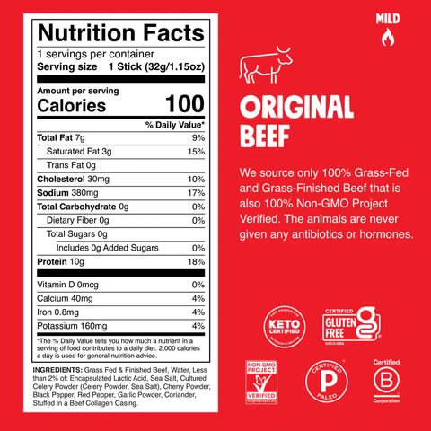  Khô bò que không đường Beef Jerky Snack Sticks 10g protein Chomps : 1 thanh lẻ đủ vị 