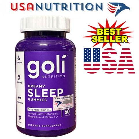  Dreamy Sleep Gummies 5mg Melatonin Goli 60 viên : Kẹo dẻo hỗ trợ giấc ngủ, giảm căng thẳng 