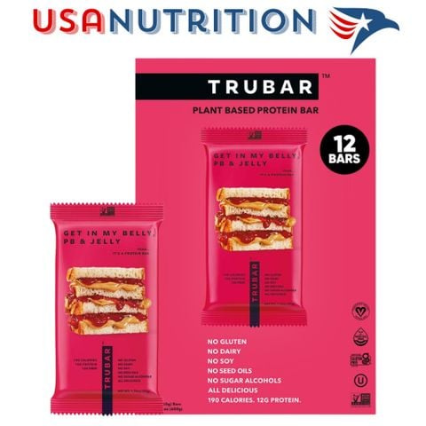 Bánh dinh dưỡng nhân kem Healthline bình chọn Vegan Protein Bar : TRUBAR hộp 12 thanh đủ vị 