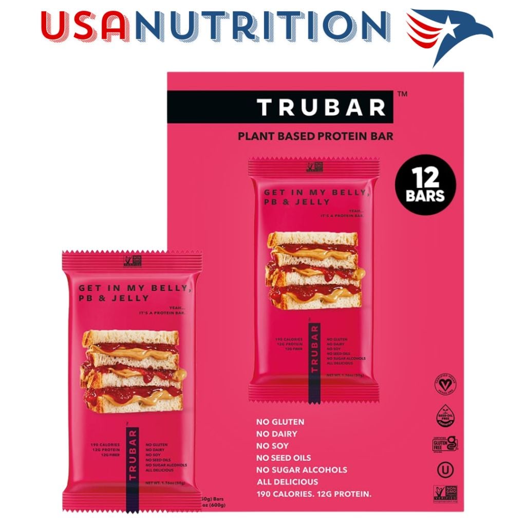 Bánh dinh dưỡng nhân kem Healthline bình chọn Vegan Protein Bar : TRUBAR hộp 12 thanh đủ vị