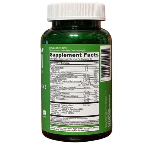  Supergreens Vitamin Gummies Goli : Kẹo dẻo rau xanh giúp hệ tiêu hóa, chức năng gan khỏe mạnh 